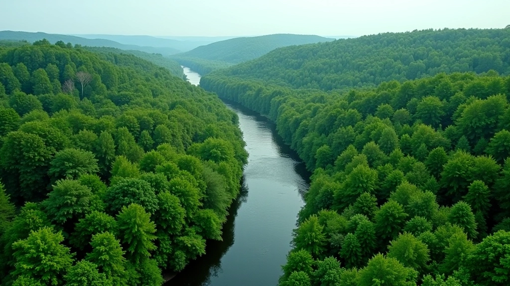 Skaistas Gaujas ielejas mežu un upju vistas no augšas ar zaļo veģetāciju